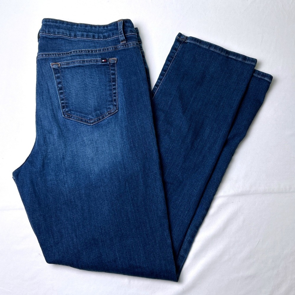 Tommy Hilfiger Womens Straight Leg Mid Rise Jeans Size 18R Blue Stretch Denim